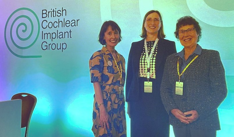 Professor Catherine Birman with Helen Cullington (BCIG Chair) and Patricia Fraser at the 2022 Memorial Lecture, BCIG Annual Conference, Cardiff